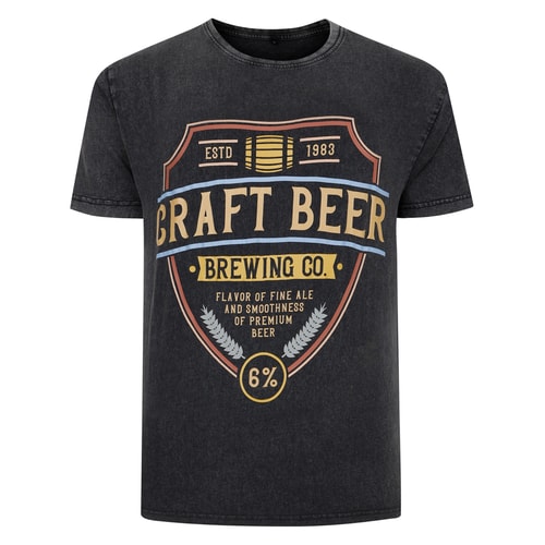 Bigdude Acid Wash Craft Beer Print T-Shirt Washed Black Tall